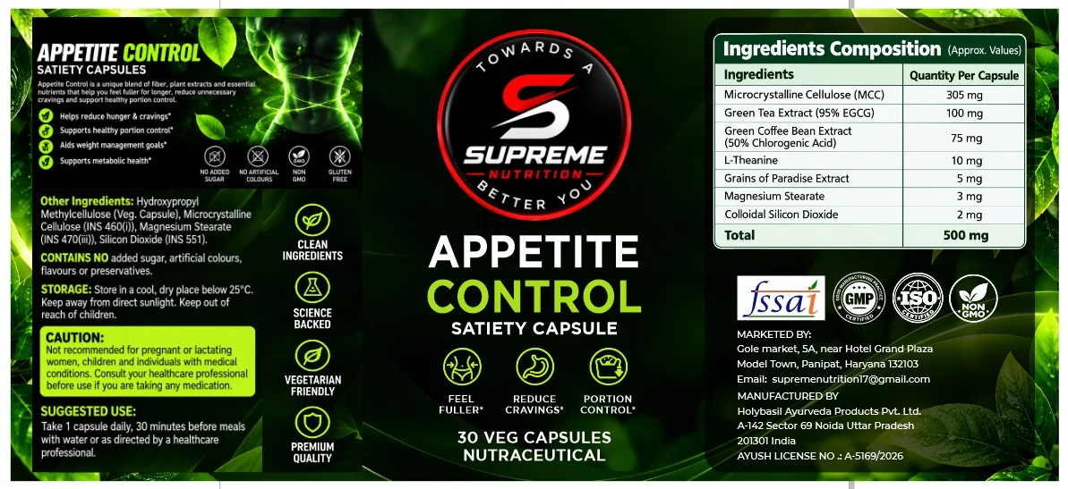 Appetite Control Satiety capsules label