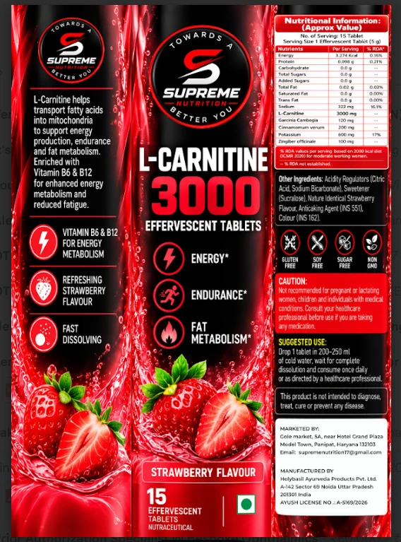 L-Carnitine 3000 Berry blast effervescent label