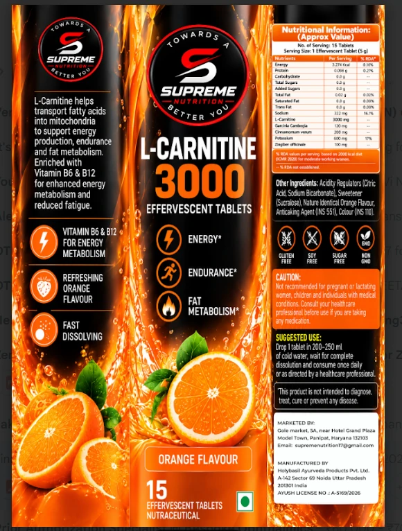 L-Carnitine 3000 Orange effervescent label
